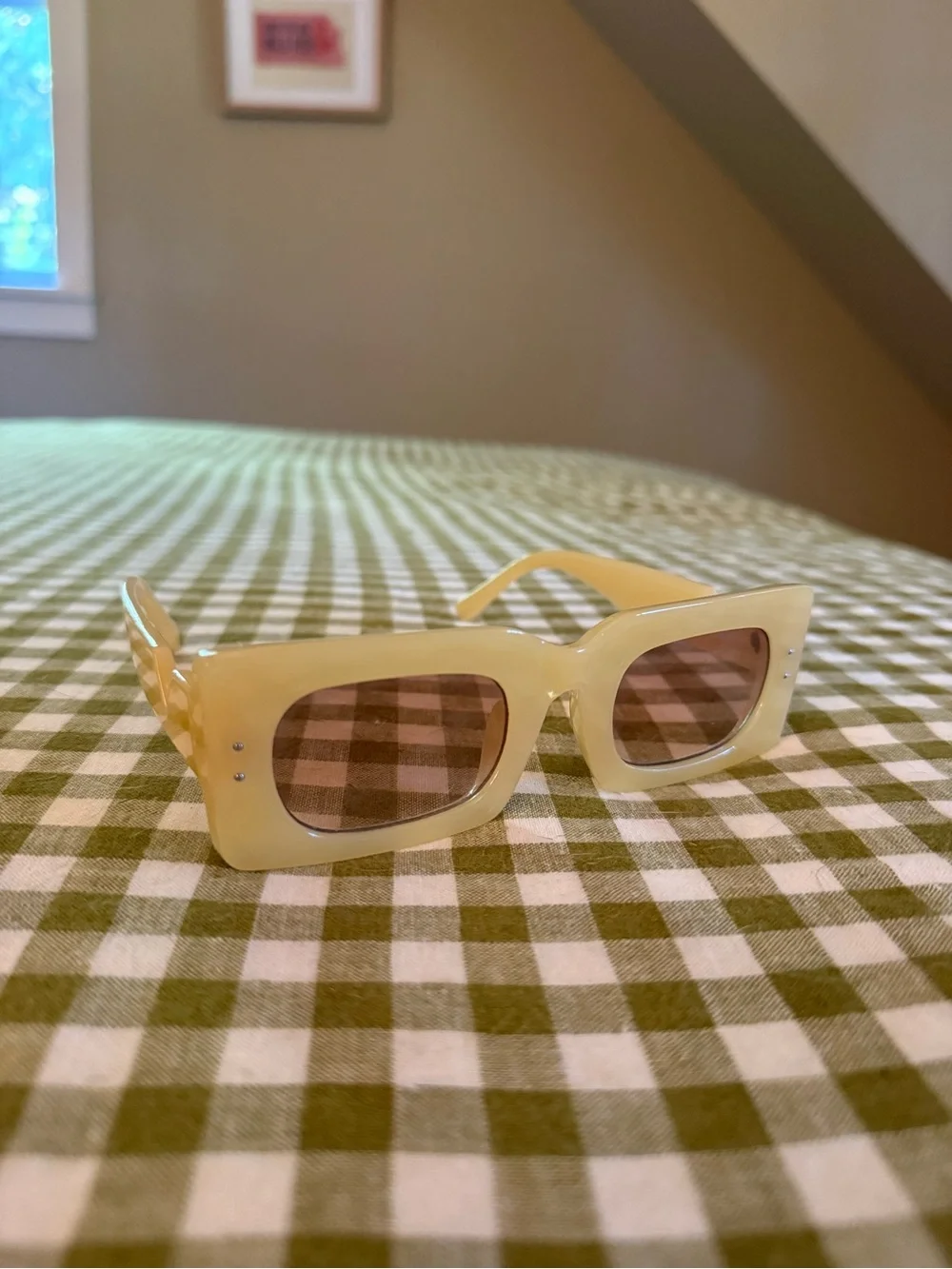Free People Yellow Rectangular Vintage-Inspired Sunglasses